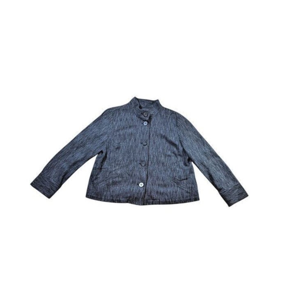 J. Jill Women’s Button Front Boxy Jacket Size Large Blue Cotton Blend Mock Neck